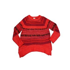 Mossimo Supply Co Womens XS Red Purple Striped Space Dye Knit High Low Sweater